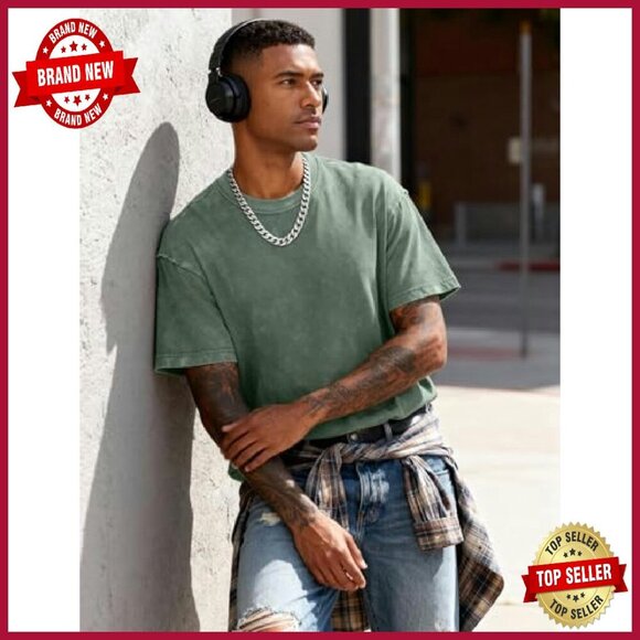 Heavyweight Cotton Oversized T-Shirt Vintage Washed Loose Fit Unisex - Picture 4 of 8